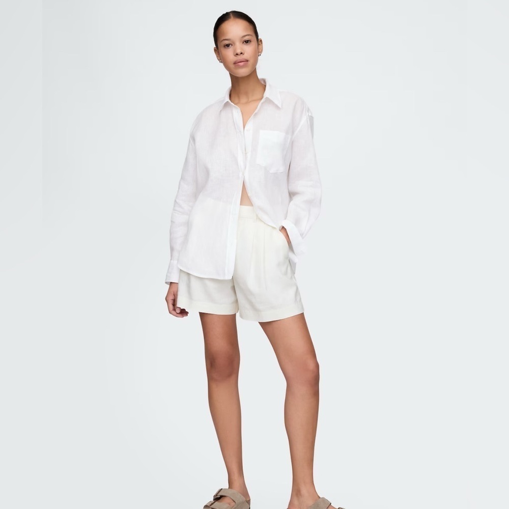 Loft High Rise Linen-Blend Shorts in White Size Medium